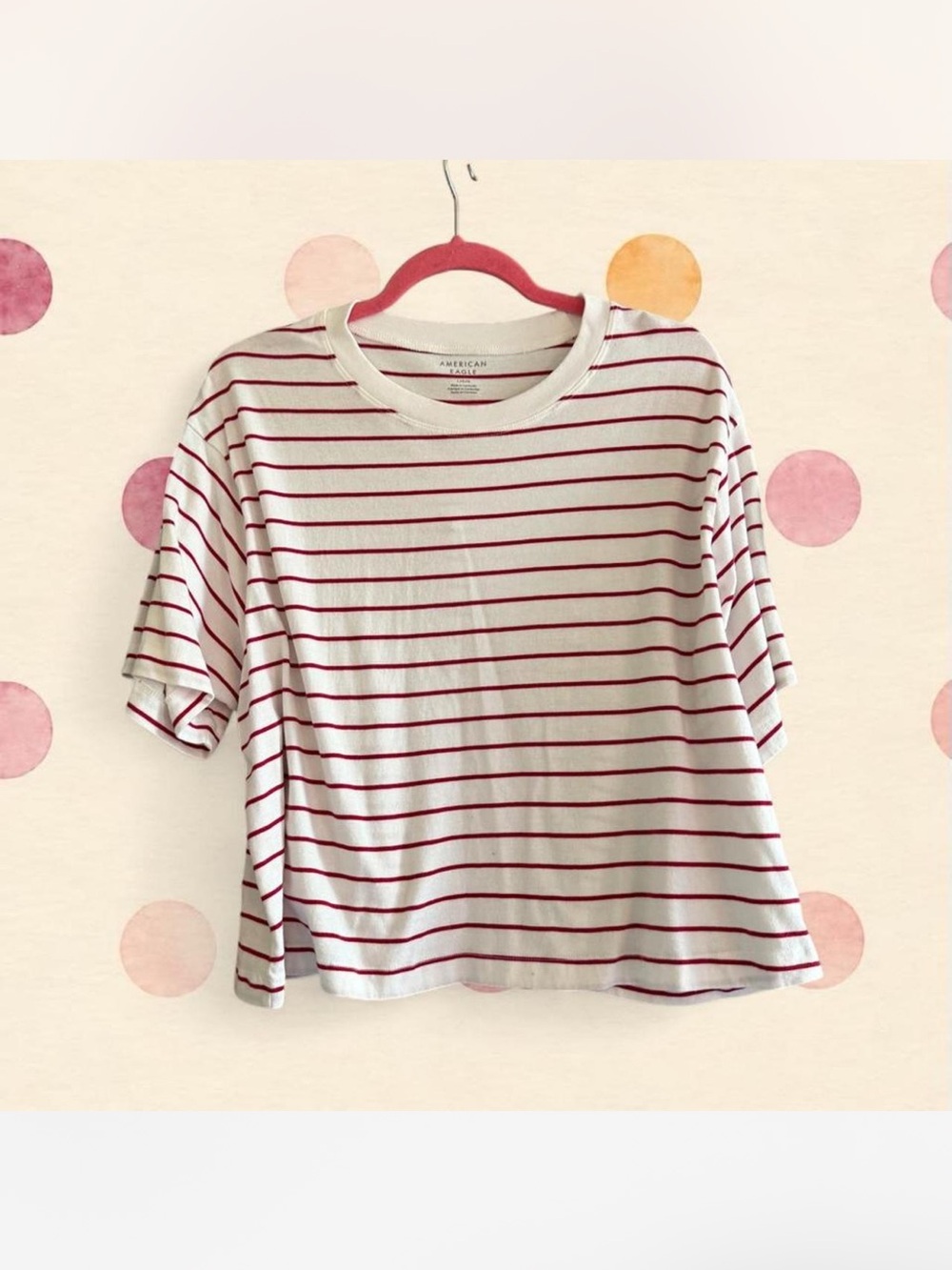 American Eagle Outfitters White and Red Striped Short Sleeve Tee